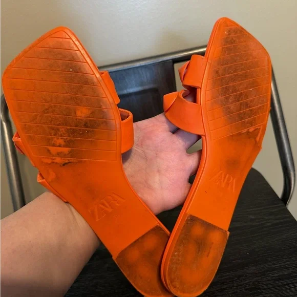 Zara Neon Orange Studded Square Toe Slide Sandals Statement Minimalist EU38 7.5 - Picture 9 of 10